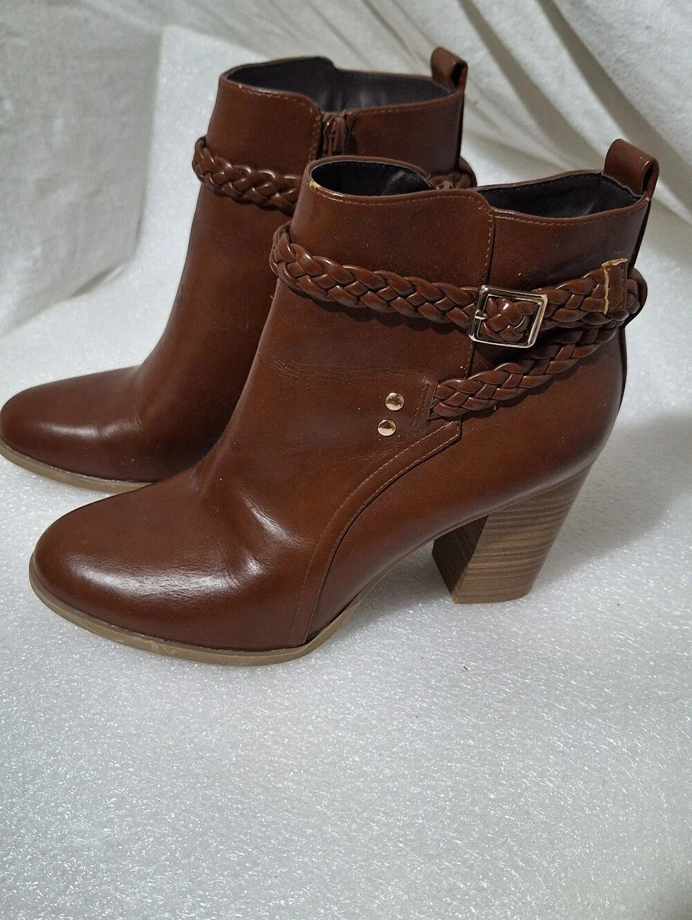 Women’s Brown Braided Strap Ankle Boots